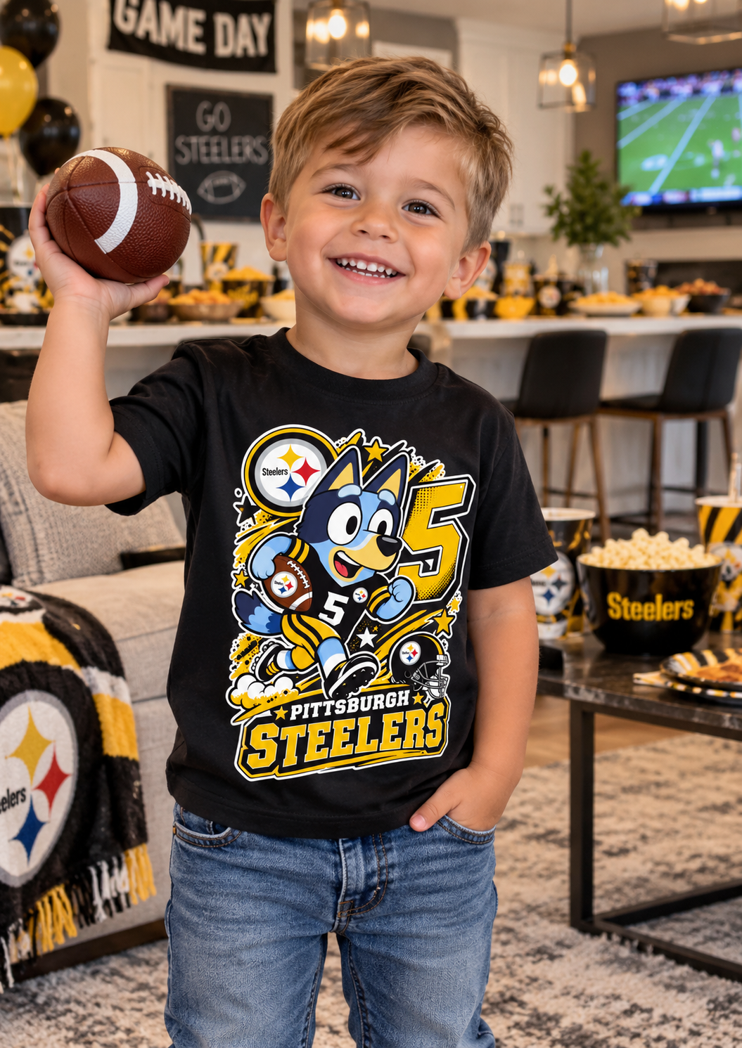 Youth Bluey Steelers T Shirt