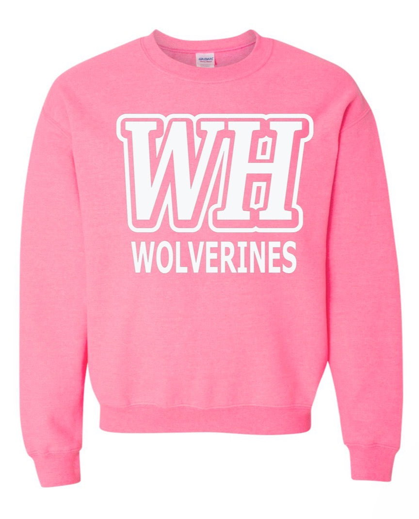 Woodland Hill Wolverines Pinktober/ White Glitter Print Crewneck