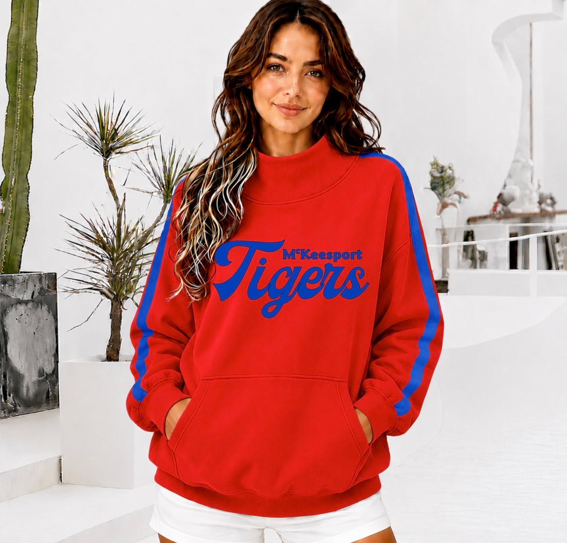 MCKEESPORT TIGERS Front Pocket Mock Neck Sweatshirt with Retro Arm Stripe