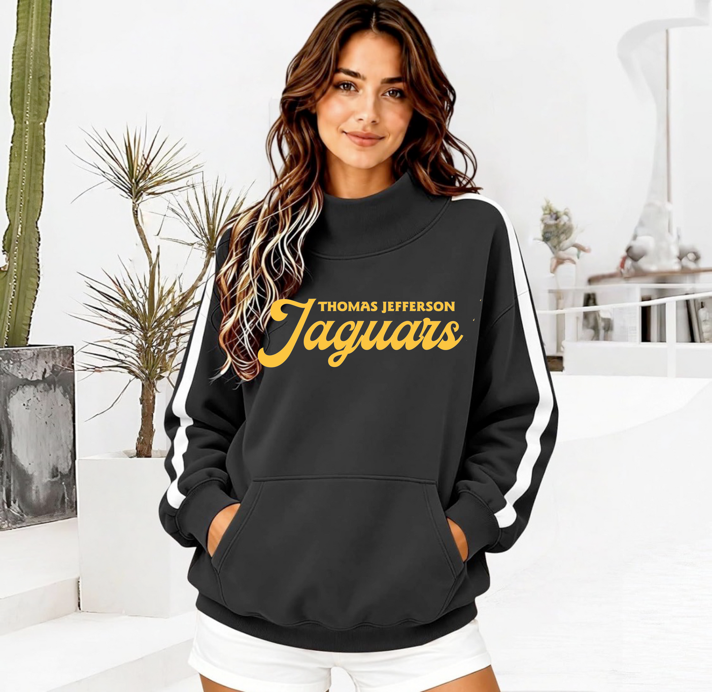 THOMAS JEFFERSON JAGUARS MOCK NECK W/ ARM STRIPE SWEATSHIRT