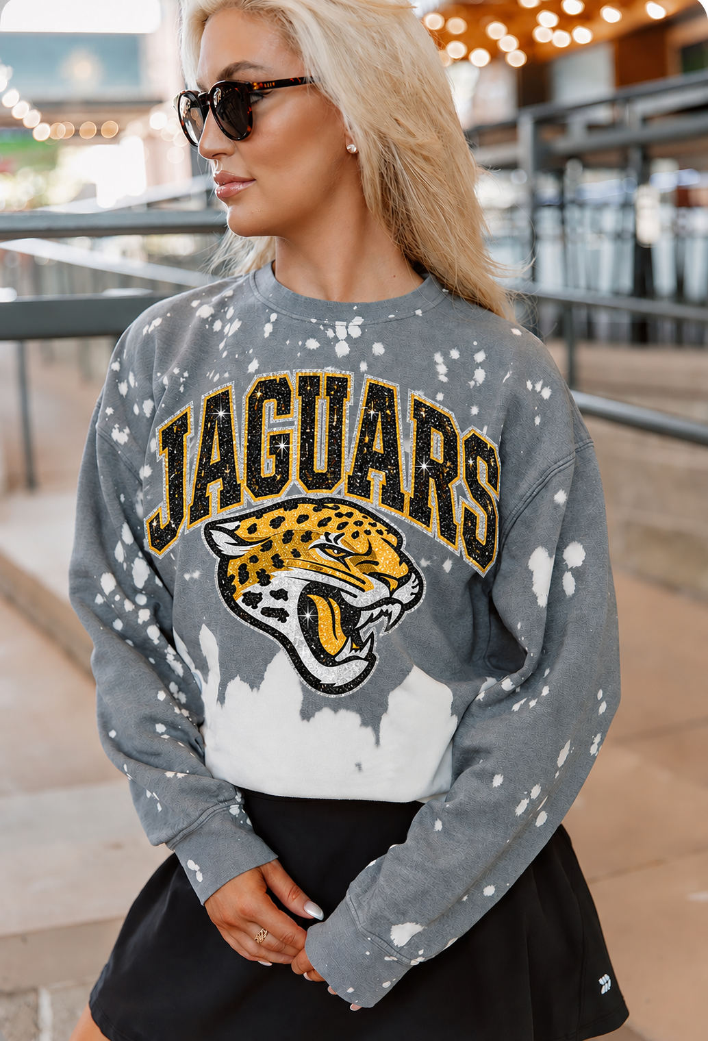 THOMAS JEFFERSON JAGUARS Faux Glitter Bleached Out Terry Sweatshirt