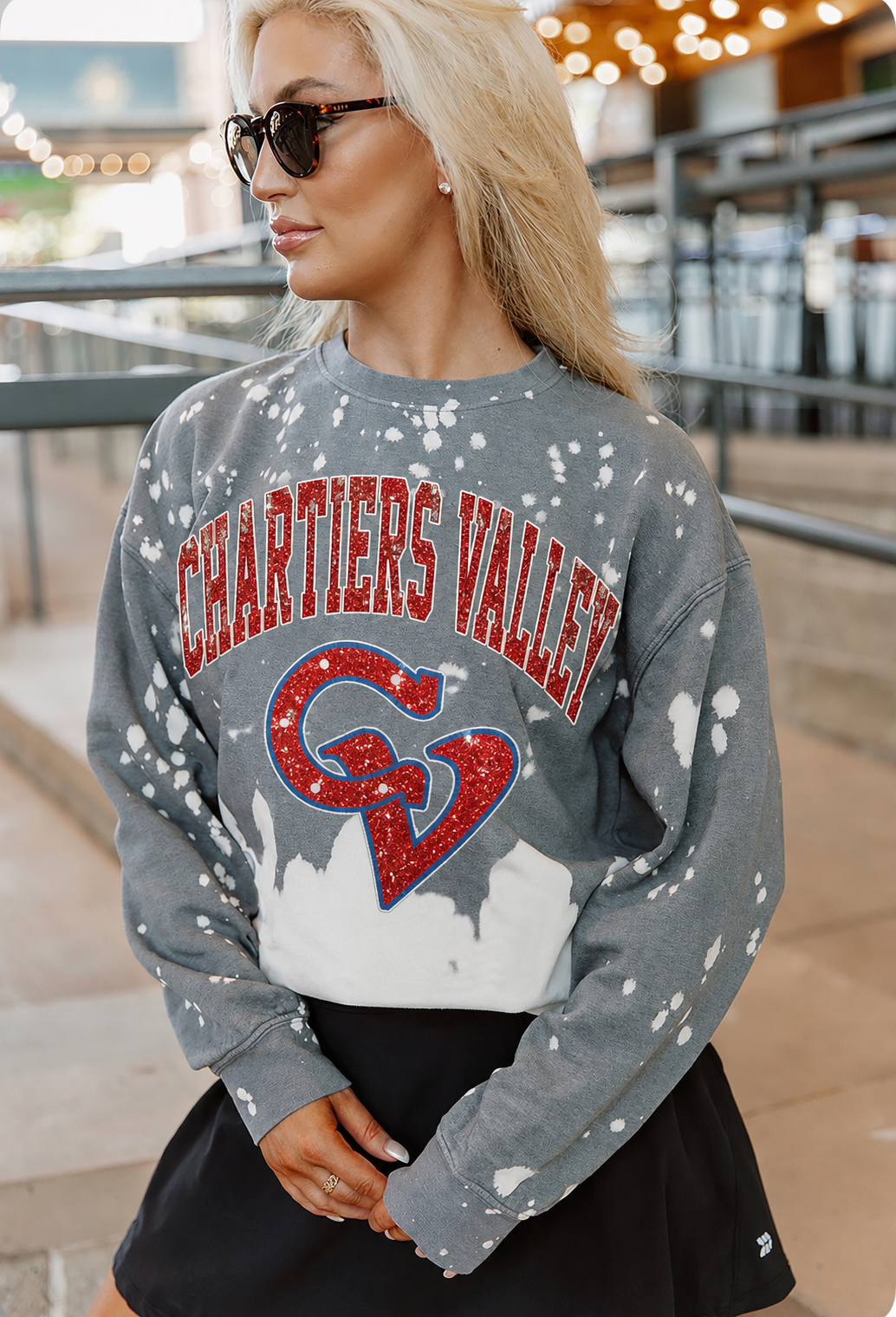 Chartiers Valley Faux Glitter Bleached Out Terry Sweatshirt