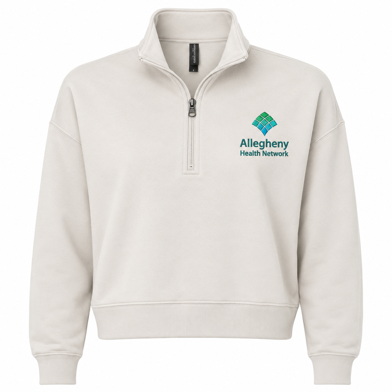AHN WOMEN'S FIT QUARTER ZIP EMBROIDERED BUTTERY SOFT SWEATSHIRT