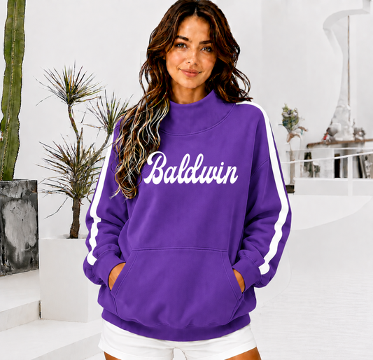 BALDWIN Front Pocket Mock Neck Sweatshirt with Retro Arm Stripe