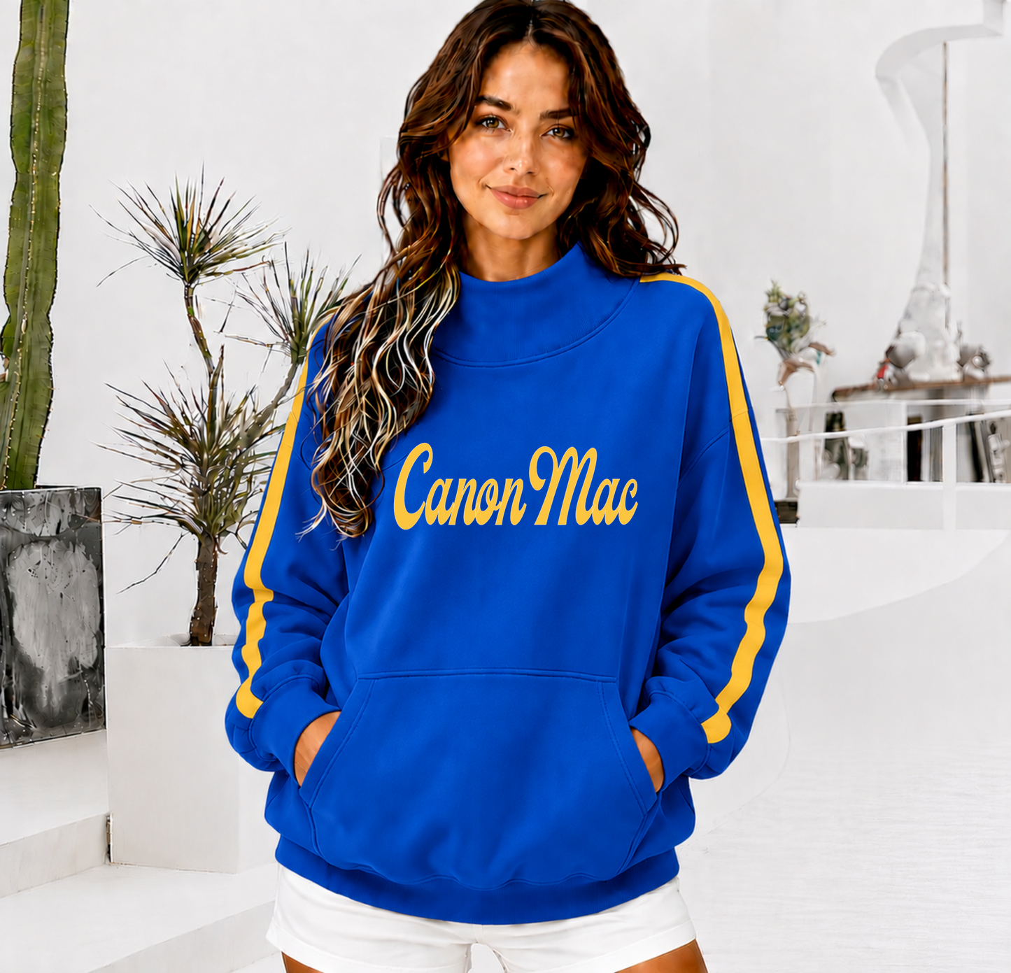 CANON MAC Front Pocket Mock Neck Sweatshirt with Retro Arm Stripe