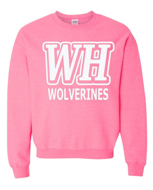 Woodland Hill Wolverines Pinktober/ White Glitter Print Crewneck