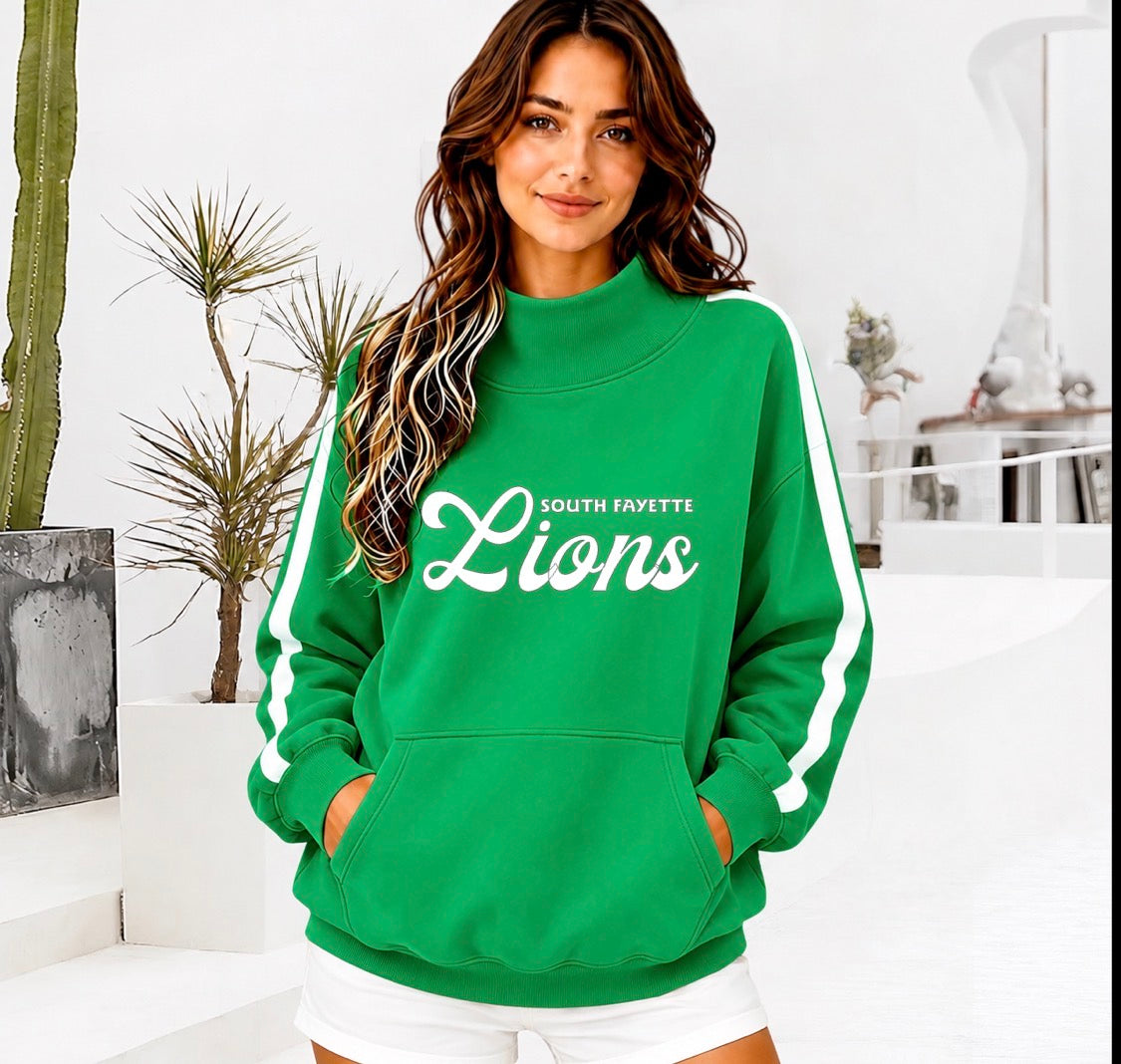 SOUTH FAYETTE LIONS Front Pocket Mock Neck Sweatshirt with Retro Arm Stripe