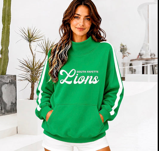 SOUTH FAYETTE LIONS Front Pocket Mock Neck Sweatshirt with Retro Arm Stripe