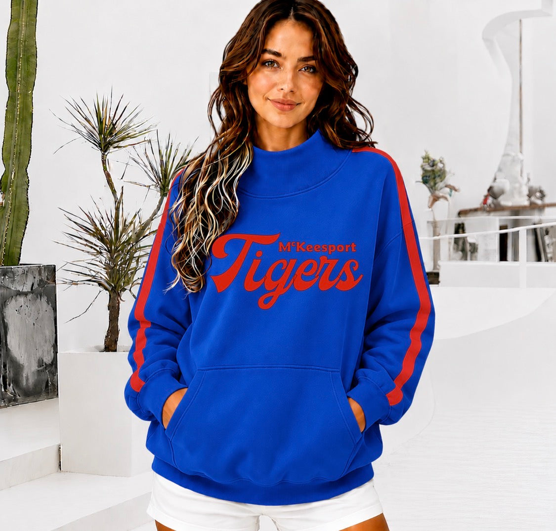 MCKEESPORT TIGERS Front Pocket Mock Neck Sweatshirt with Retro Arm Stripe