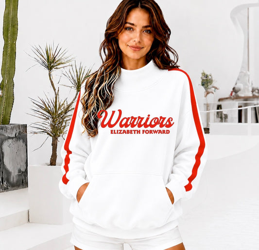 ELIZABETH FORWARD WARRIORS Front Pocket Mock Neck Sweatshirt with Retro Arm Stripe