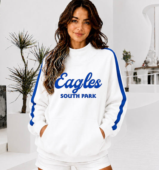 SOUTH PARK EAGLES Front Pocket Mock Neck Sweatshirt with Retro Arm Stripe