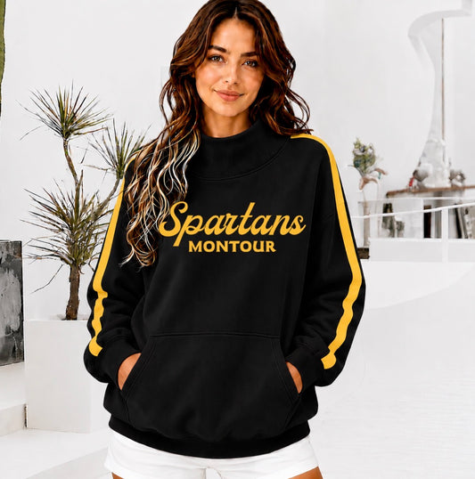 MONTOUR SPARTANS Front Pocket Mock Neck Sweatshirt with Retro Arm Stripe