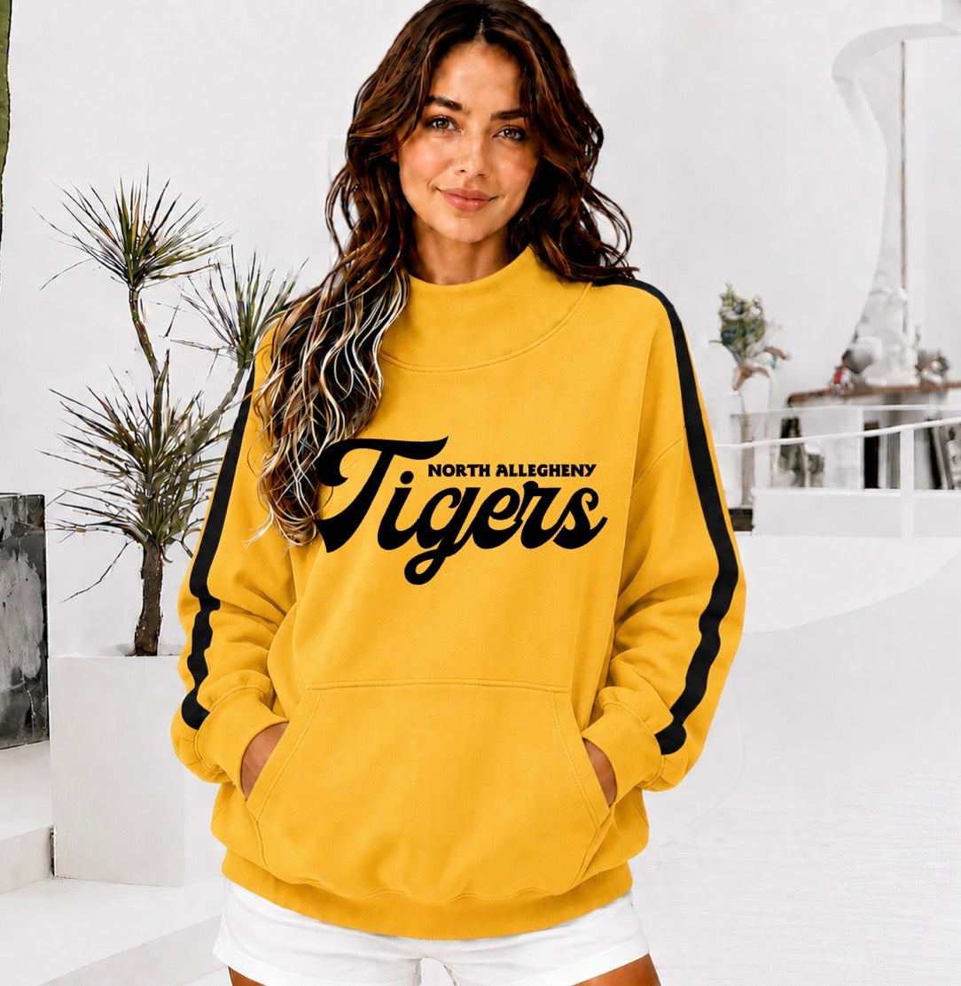 NORTH ALLEGHENY TIGERS Front Pocket Mock Neck Sweatshirt with Retro Arm Stripe