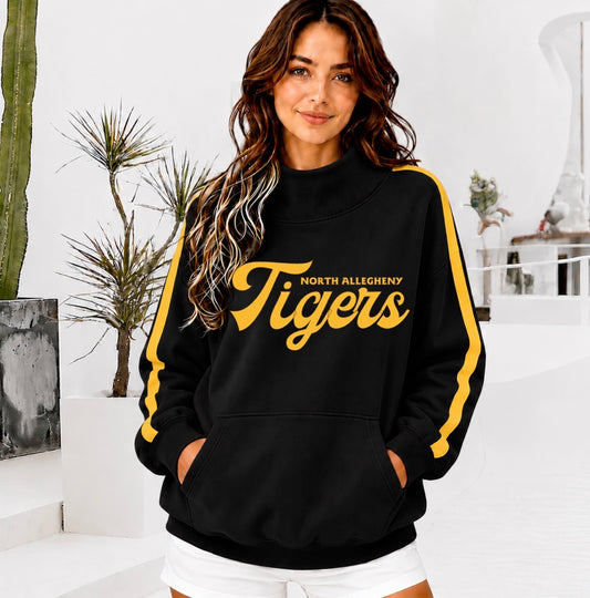 NORTH ALLEGHENY TIGERS Front Pocket Mock Neck Sweatshirt with Retro Arm Stripe