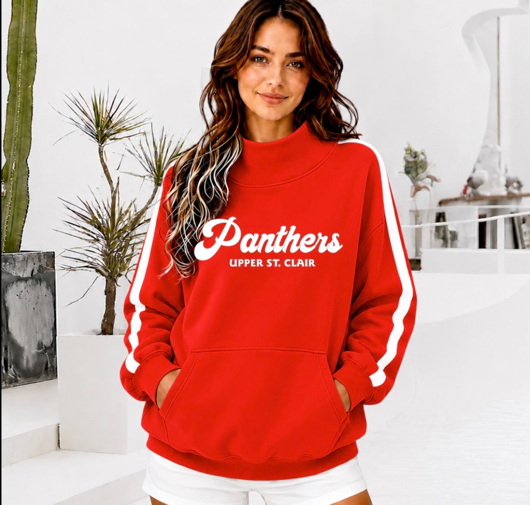 USC PANTHERS Front Pocket Mock Neck Sweatshirt with Retro Arm Stripe