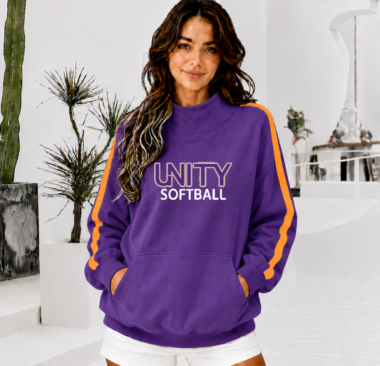 UNITY CLUB SOFTBALL Front Pocket Mock Neck Sweatshirt with Retro Arm Stripe