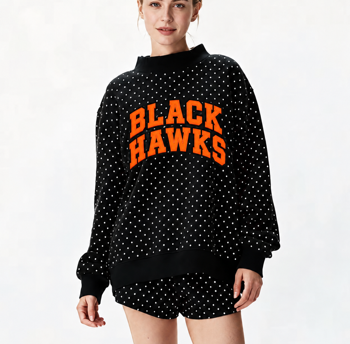 BETHEL PARK BLACK HAWKS DOTTED MOCK NECK