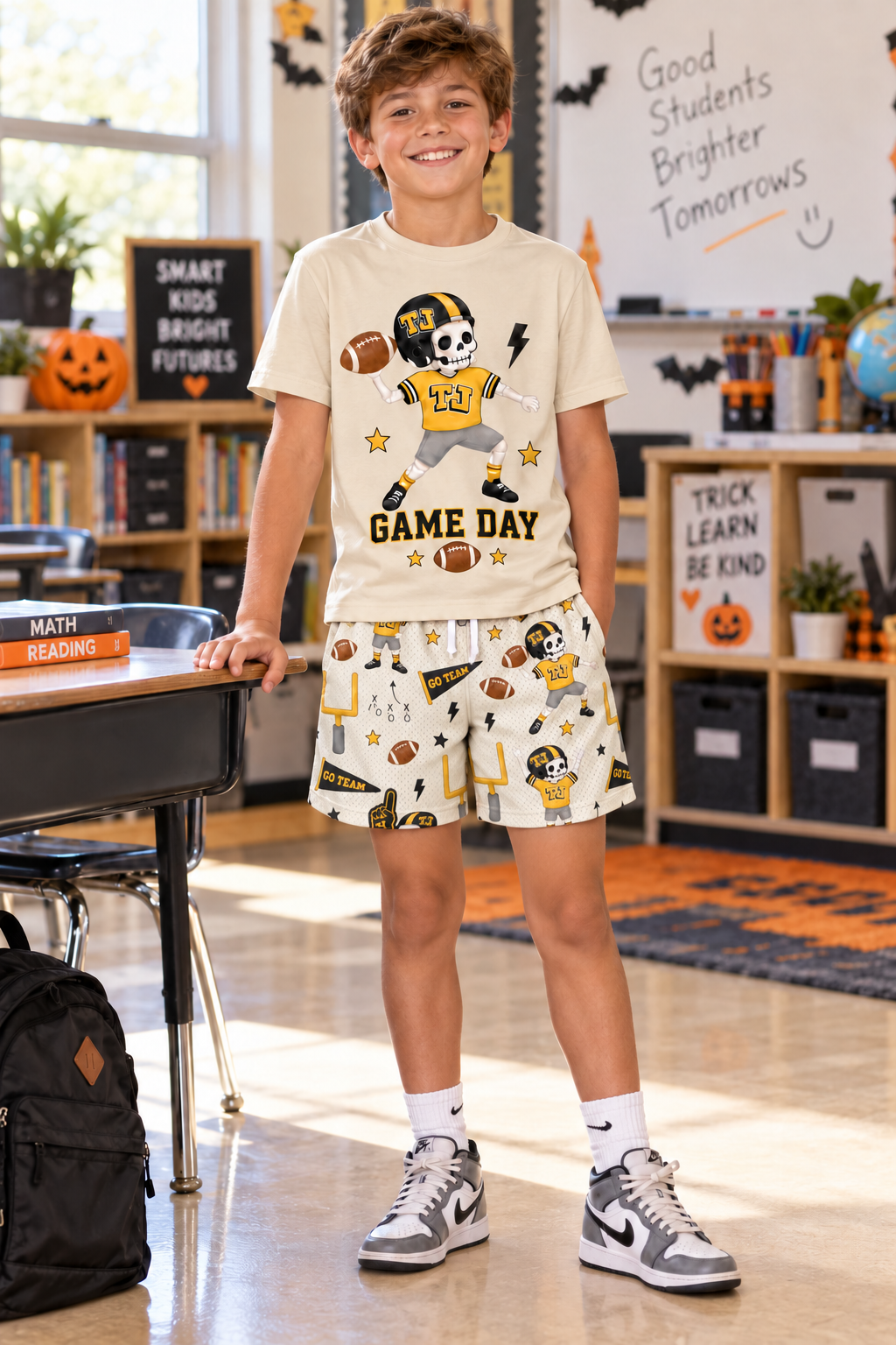 TJ BOYS FOOTBALL HALLOWEEN SHORTS