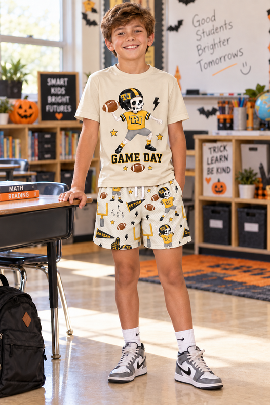 TJ BOYS FOOTBALL HALLOWEEN SHORTS
