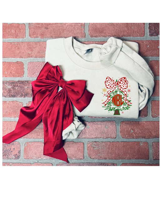 MONOGRAM TREE CREWNECK WITH BOW