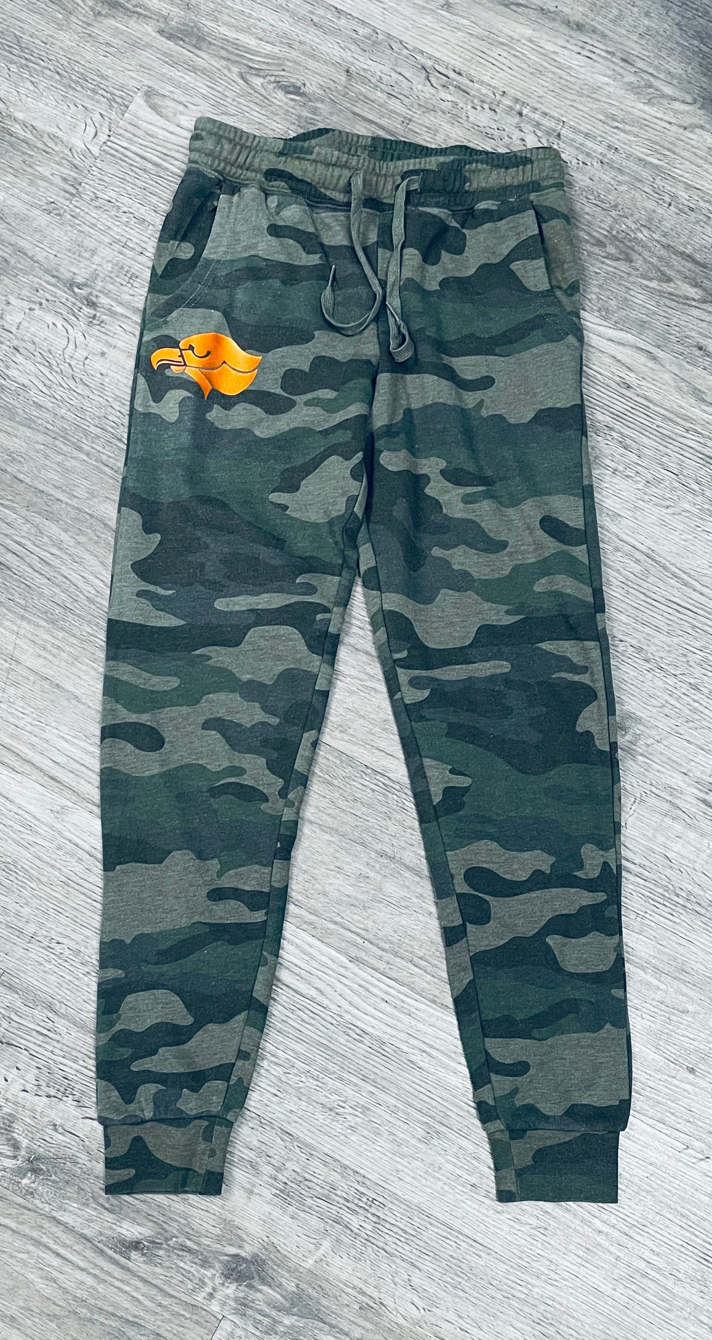 CAMO w/ metallic orange HAWK women's joggers